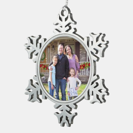 Foto Familie Cadeau Schattige Tin Sneeuwvlok Ornament (Rechts)