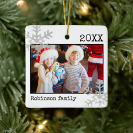 Foto Familie Kerst Wit Sneeuwvlok Keramisch Ornament