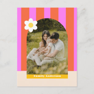 Foto familie moderne strepen kleurrijk retro briefkaart