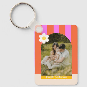 Foto familie moderne strepen kleurrijk retro sleutelhanger