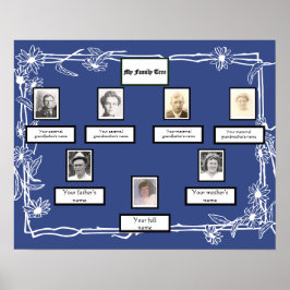 Foto Family Tree Daisy Art Border op Blauw Poster