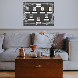 Foto Family Tree Daisy Art Border op Donkergrijs Poster