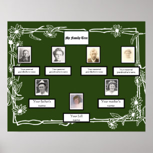 Foto Family Tree Daisy Art Border op Groen Poster