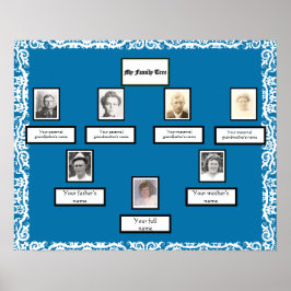Foto Family Tree Lace Look Border op Blauw Poster