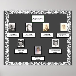Foto Family Tree Lace Look Border op Donkergrijs Poster