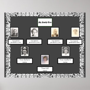 Foto Family Tree Lace Look Border op Donkergrijs Poster