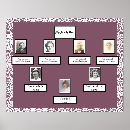 Foto Family Tree Lace Look Border op Lavendel Poster (Voorkant)