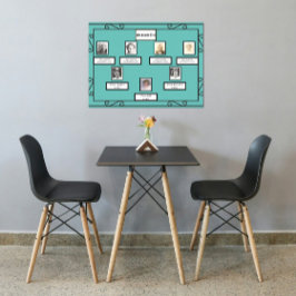 Foto Family Tree smeedijzeren look Border op Blauw Poster