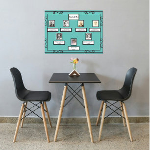 Foto Family Tree smeedijzeren look Border op Blauw Poster