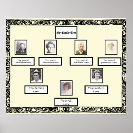 Foto Family Tree  wervelrand op crème Poster