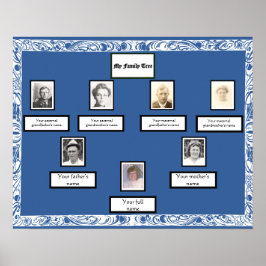 Foto Family Tree White Swirled Border op blauw Poster
