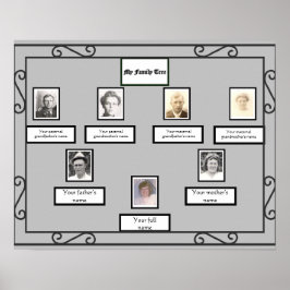 Foto Family Tree Wrought Iron Look Border op grijs Poster