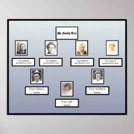 Foto Family Tree Zwarte Rand op Blauwe Verloop Poster
