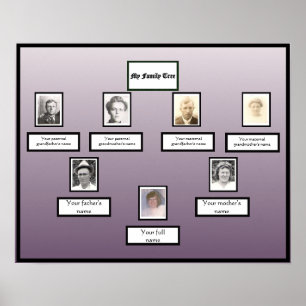 Foto Family Tree Zwarte Rand op Paarse Gradient Poster
