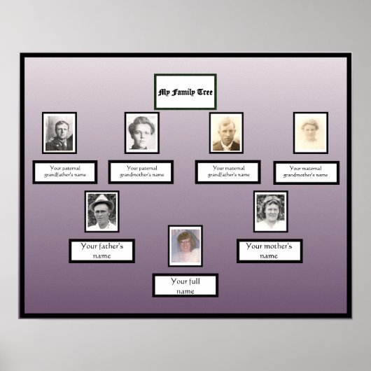 Foto Family Tree Zwarte Rand op Paarse Gradient Poster (Voorkant)
