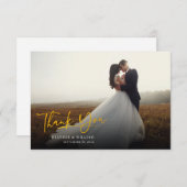 Foto Faux Gold Hand-Lettered Wedding Bedankkaart (Voorkant / Achterkant)