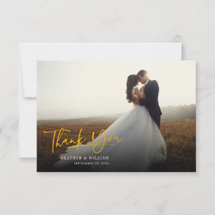 Foto Faux Gold Hand-Lettered Wedding Bedankkaart