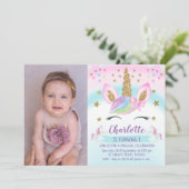 Foto: Faux Gold Unicorn Rainbow 1st Birthday Kaart (Staand voorkant)