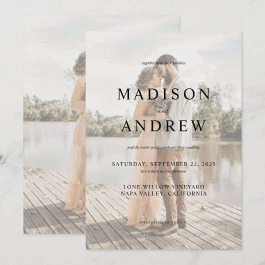 Foto: Faux Vellum Effect Elegant Wedding Kaart (Voorkant / Achterkant)