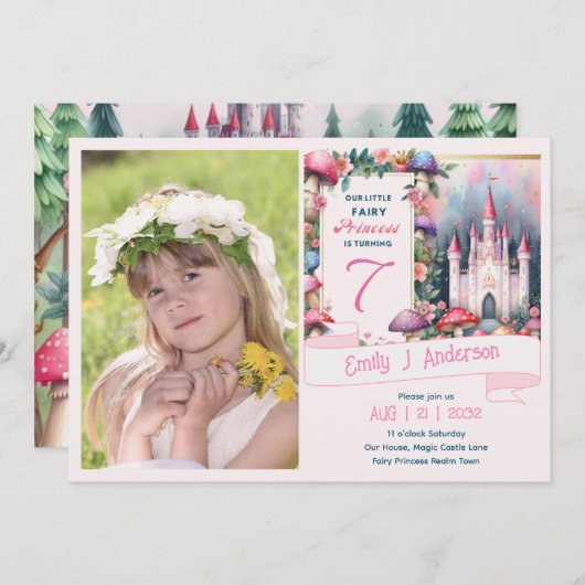 FOTO Feeënprinses Verjaardagsfeest Roze Fairycore Kaart (Voorkant / Achterkant)