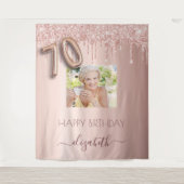 Foto feestje 70ste verjaardag roze goud glitters r wandkleed (Voorkant)