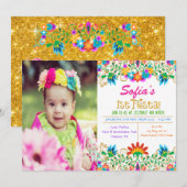 FOTO - Fiesta 1e Verjaardag Glitter uitnodiging (Voorkant / Achterkant)