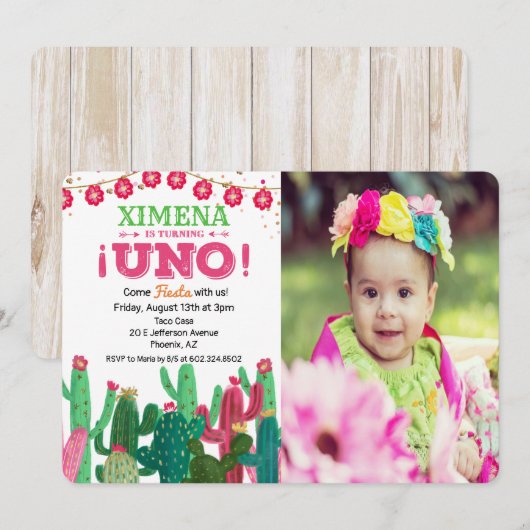 Foto Fiesta 1e Verjaardag uitnodiging (Voorkant / Achterkant)