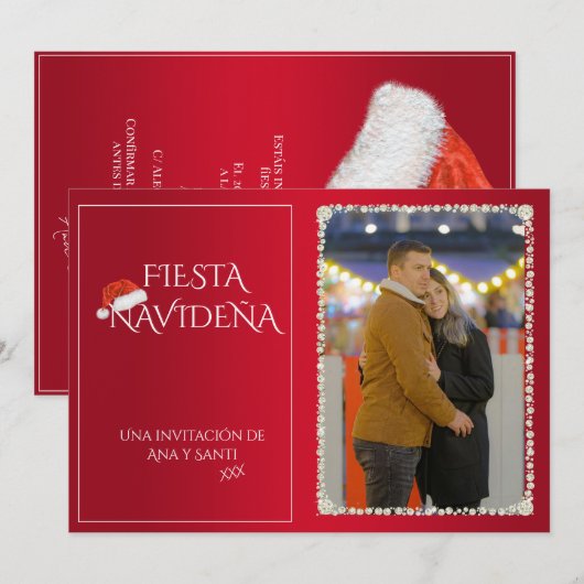 Foto Fiesta Navideña Christmas Party Invitation Kaart (Voorkant / Achterkant)