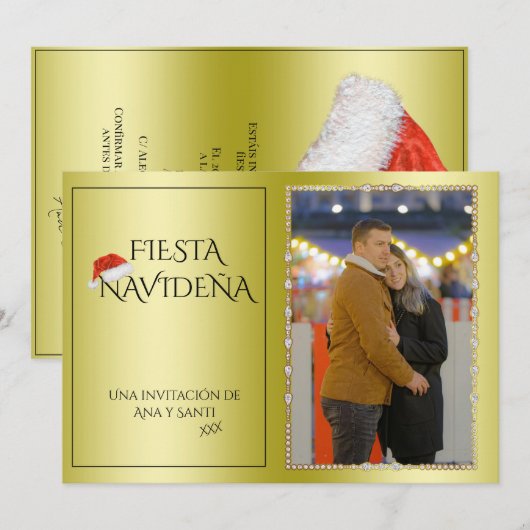 Foto Fiesta Navideña Christmas Party Invitation Kaart (Voorkant / Achterkant)