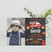 Foto Fireman Chalkboard Firetruck Boy Birthday Kaart (Staand voorkant)