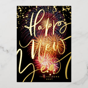 FOTO FIREWORKS GOLD HAPPY NEW YEAR 2023 FOLIE FEESTDAGENKAART