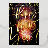 FOTO FIREWORKS GOLD HAPPY NEW YEAR 2023 FOLIE FEESTDAGENKAART (Voorkant)