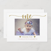 Foto: First Birthday Paars Gold Bedankkaart (Voorkant / Achterkant)