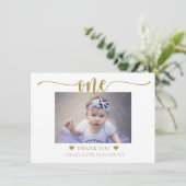 Foto: First Birthday Paars Gold Bedankkaart (Staand voorkant)