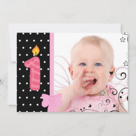Foto: First Birthday Party Invitation roze Kaart