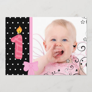 Foto: First Birthday Party Invitation roze Kaart