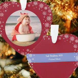 Foto: First Kerstbaby Boy Cute Snow Red Heart Ornament