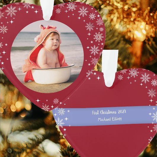 Foto: First Kerstbaby Boy Cute Snow Red Heart Ornament