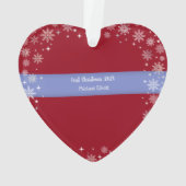 Foto: First Kerstbaby Boy Cute Snow Red Heart Ornament (achterkant)