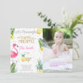 Foto Flamingo Invitations | Ananas-uitnodigingen Kaart (Staand voorkant)