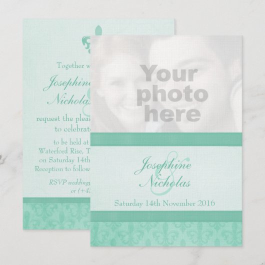 Foto Fleur De Lis stijl munt bruiloft uitnodiging (Voorkant / Achterkant)