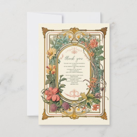 Foto  Floral Art Nouveau Vrijgezellenfeest Bedankkaart (Voorkant)