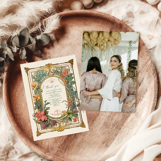 Foto  Floral Art Nouveau Vrijgezellenfeest Bedankkaart