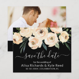 Foto Floral Beige Blush Gold Black Save the Date Aankondiging