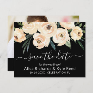 Foto Floral Beige Blush Gold Black Save the Date Aankondiging