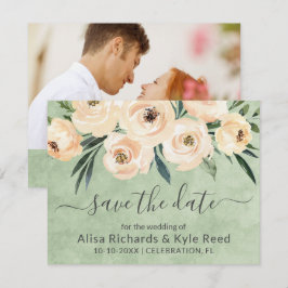 Foto Floral Beige Blush Gold Green Save the Date Aankondiging