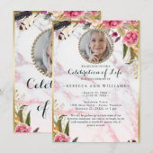 Foto Floral Blush Elegant Celebration of Life Kaart (Voorkant / Achterkant)