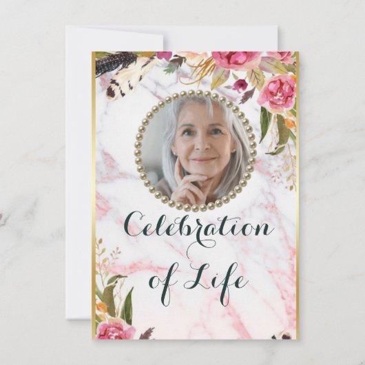 Foto Floral Blush Elegant Celebration of Life Kaart (Achterkant)