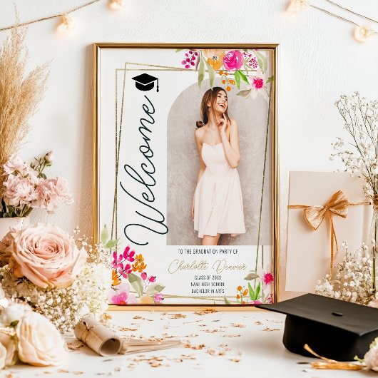 Foto Floral Boho bloemengouden script afstuderen Poster