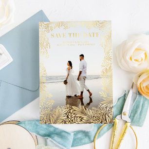 Foto Floral Botanical Modern Save the Date Gold Folie Uitnodiging